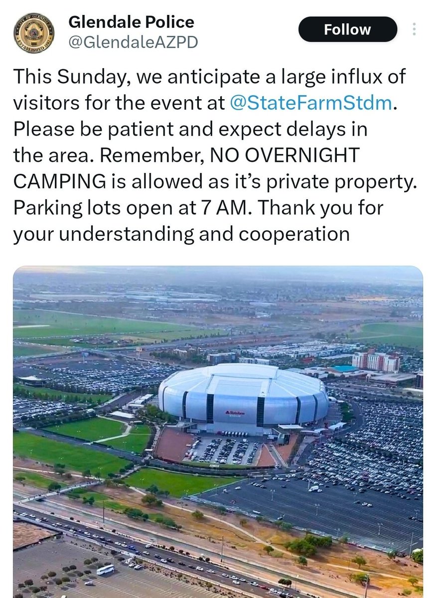If you are coming to the Charlie Kirk remembrance event in Glendale AZ, this Sunday, DO NOT miss these two details.

1: DRESS CODE: Sunday best in red, white, or blue has been requested. 

2:CARPOOL IF YOU CAN: There will be NO overnight parking &amp; the lot doesn't open til 7am.