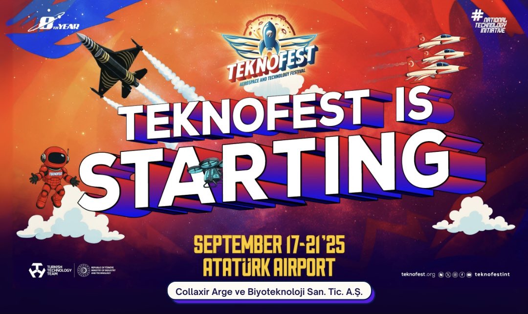 🌍 Collaxir #TEKNOFEST2025  ’te! 
Türkiye’nin en büyük teknoloji ve inovasyon buluşması TEKNOFEST’te yerimizi aldık. 🚀
Patentli yeşil teknolojimiz, sıfır atık prosesiyle geliştirdiğimiz ileri biyoteknolojik ürünlerimiz hakkında detaylı bilgi için standımıza bekliyoruz.
#collagen