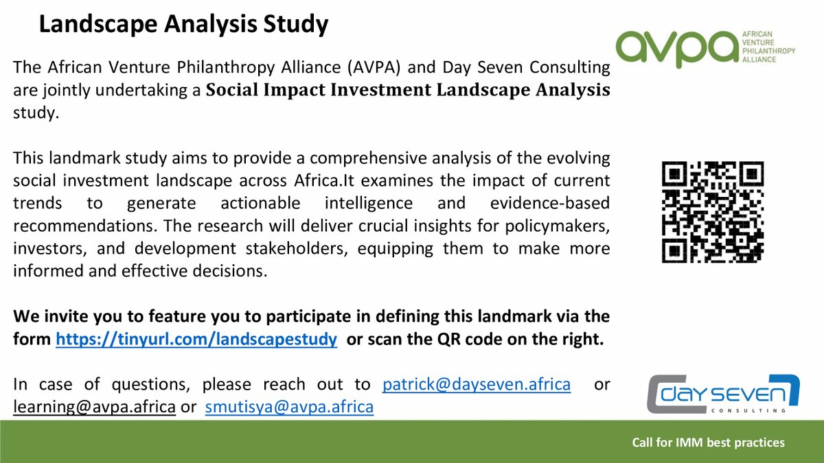 patrickooro's tweet image. We are currently working with African Venture Philanthropy Alliance (AVPA) on completing the following study. It should yield interesting results in relation to Social Impact Investment in Africa. Kindly take a few moments to support the work by completing the brief questionnaire