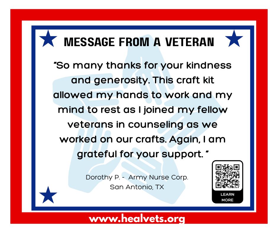 MESSAGE FROM A VETERAN:
Every donation and share makes a difference. Help us continue healing the invisible wounds of our Veterans by supporting our mission.

💙 Learn more: HealVets.org

#VeteranVoices #HealVets#HealingTheInvisibleWoundsOfOurVeterans #CreativityHeals