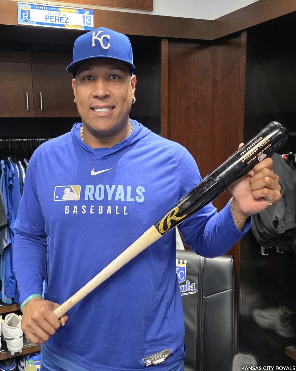 The bat <a href="/SalvadorPerez15/">Salvador Perez</a> swung for his 300th career home run and 1,000th RBI, making him the eighth primary catcher to achieve both milestones, has arrived at the Hall of Fame. Congrats, Salvy!