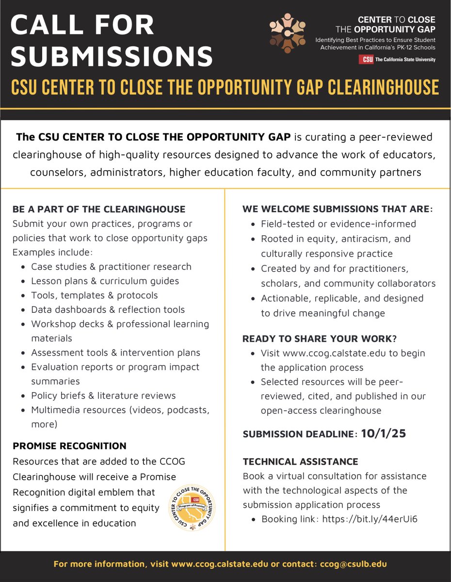 There's still time to submit your resource to the CCOG Clearinghouse! Send us your practices, policies and programs that work to close opportunity gaps in education so it can be highlighted on our free resource repository. Deadline for this Call for Submissions is 10/1/25.