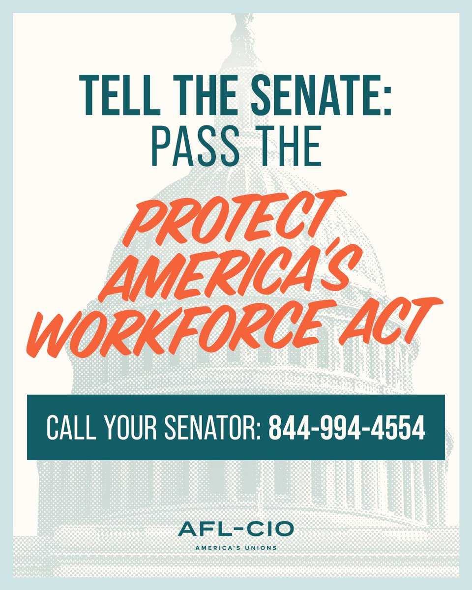 President Trump’s executive order to gut federal workers’ union rights was the worst act of union-busting in history. But the Senate just introduced a bipartisan bill to stop it. 

Tell your senators: cosponsor the Protect America’s Workforce Act! act.aflcio.org/call_campaigns…