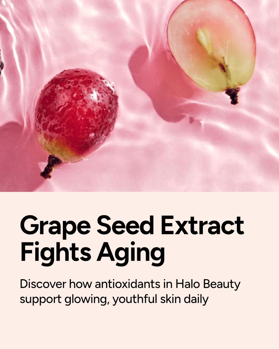 HaloBeauty's tweet photo. Grape Seed Extract: The secret weapon in beauty routines. 
Packed with antioxidants, it supports skin health and fights aging. 
Try Halo Beauty's formulations to see the difference for yourself. https://t.co/6rEBNC6806