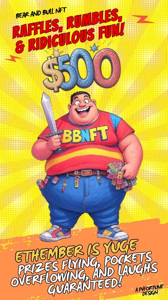 $500?! ARRR, I can almost smell the treasure! 🏴‍☠️💰

#BBNFT #ETHEMBER Rumbles &amp; Raffles are dropping like cannonballs in Discord — I’m diving in like a greedy pirate bull 🐂

3 days till winners, and I’m already swinging my oversized sword, juggling raffle tickets, and yelling YO