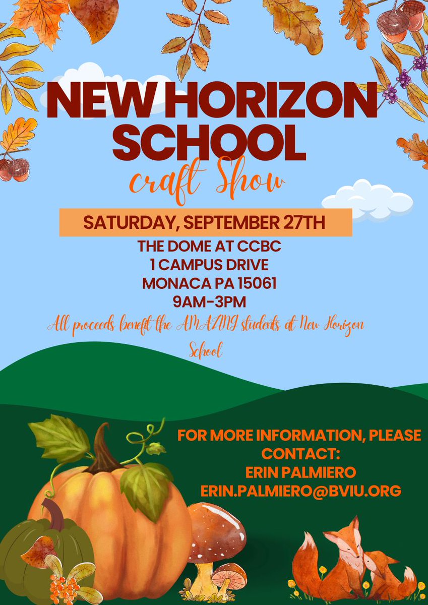 Come out to The Dome at the @ccbcedu to Support New Horizon School's second-annual craft show! The show runs from 9 am to 3 pm on Saturday, Sept. 27. All proceeds support the school, so be sure to drop by and check out New Horizon’s cool creations!