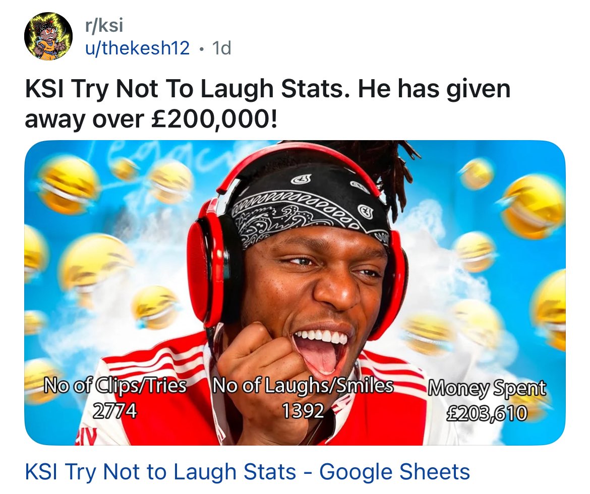 redsunited2002's tweet photo. KSI has given away over 200k in his TNTL videos. That’s crazy 😭😭😭 https://t.co/djVrazkPjY