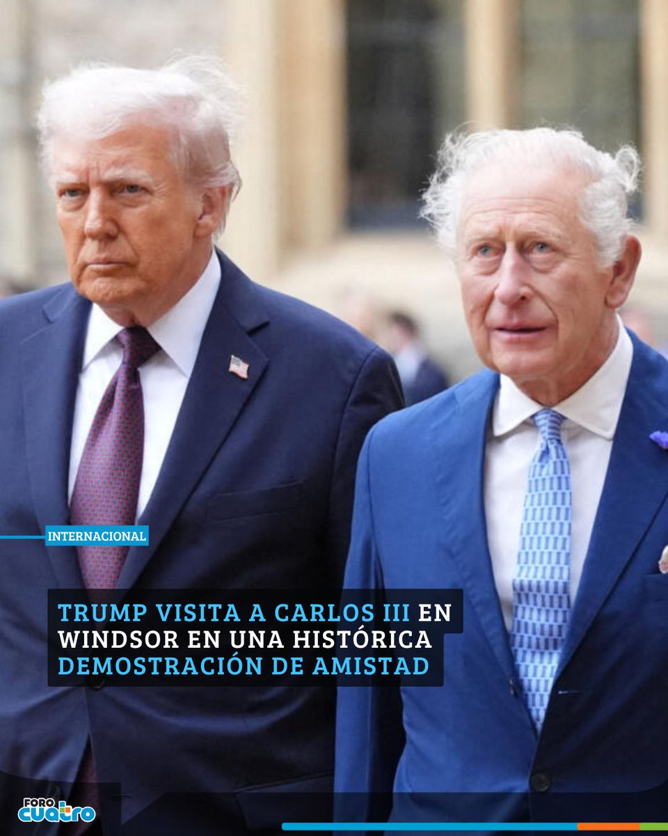 Donald Trump fue recibido con honores reales por Carlos III en Windsor 🇬🇧. Entre banquetes y protestas en Londres, mañana se reúne con Keir Starmer para hablar de Ucrania, Gaza y comercio. #Trump #CarlosIII