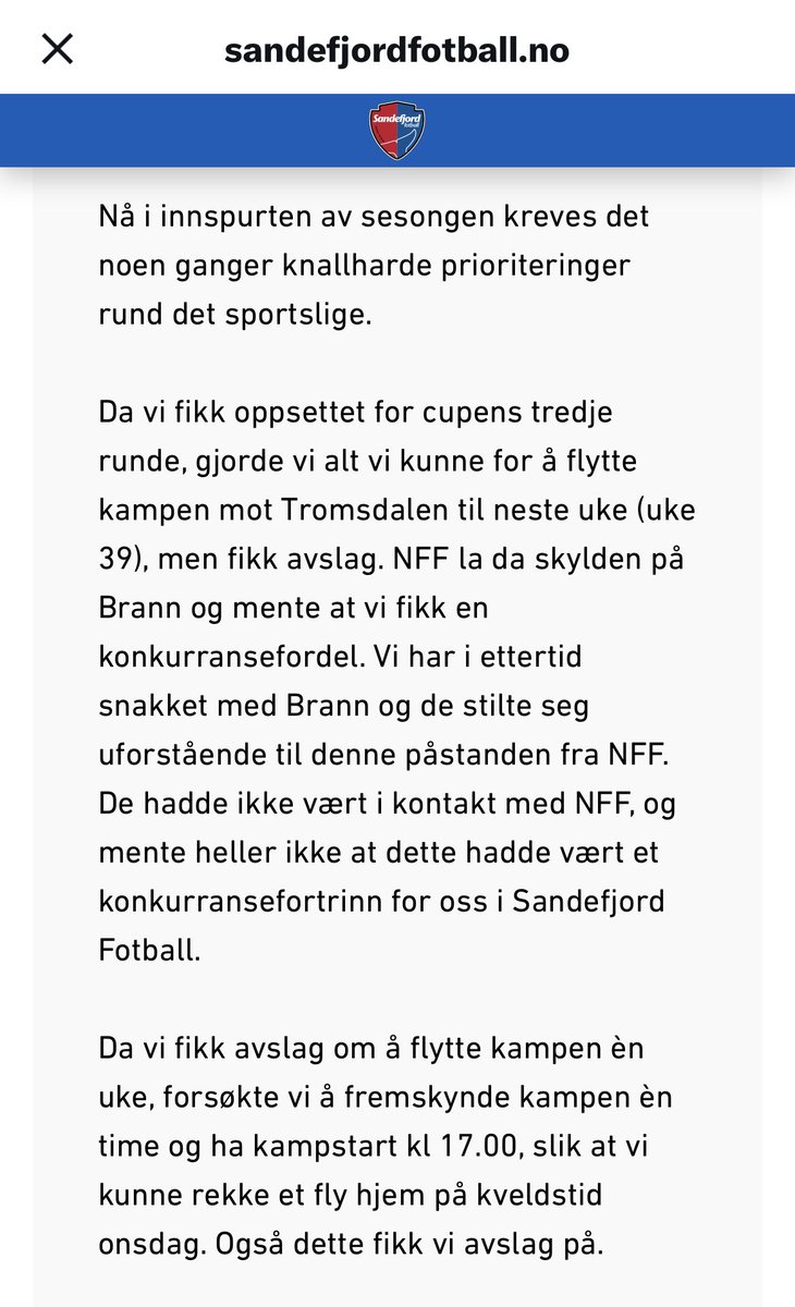 Lett å forstå Sandefjord’s prioritering og beslutning. Umulig å forstå NFF’s prioriteringer og beslutninger.
