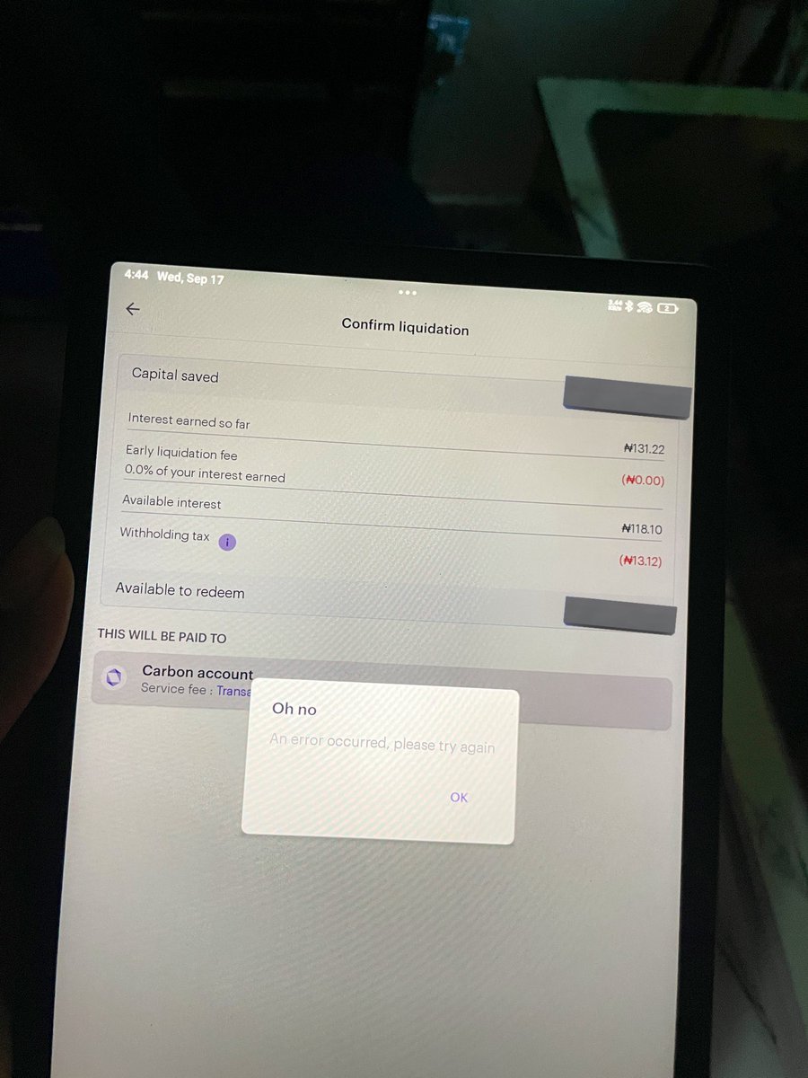 AdhazorDan34495's tweet image. I’ve been trying to liquidate my savings for the past two days and it’s not going g through … what’s going on?! @get_carbon @get_carbonhelp #bankissues #carbon