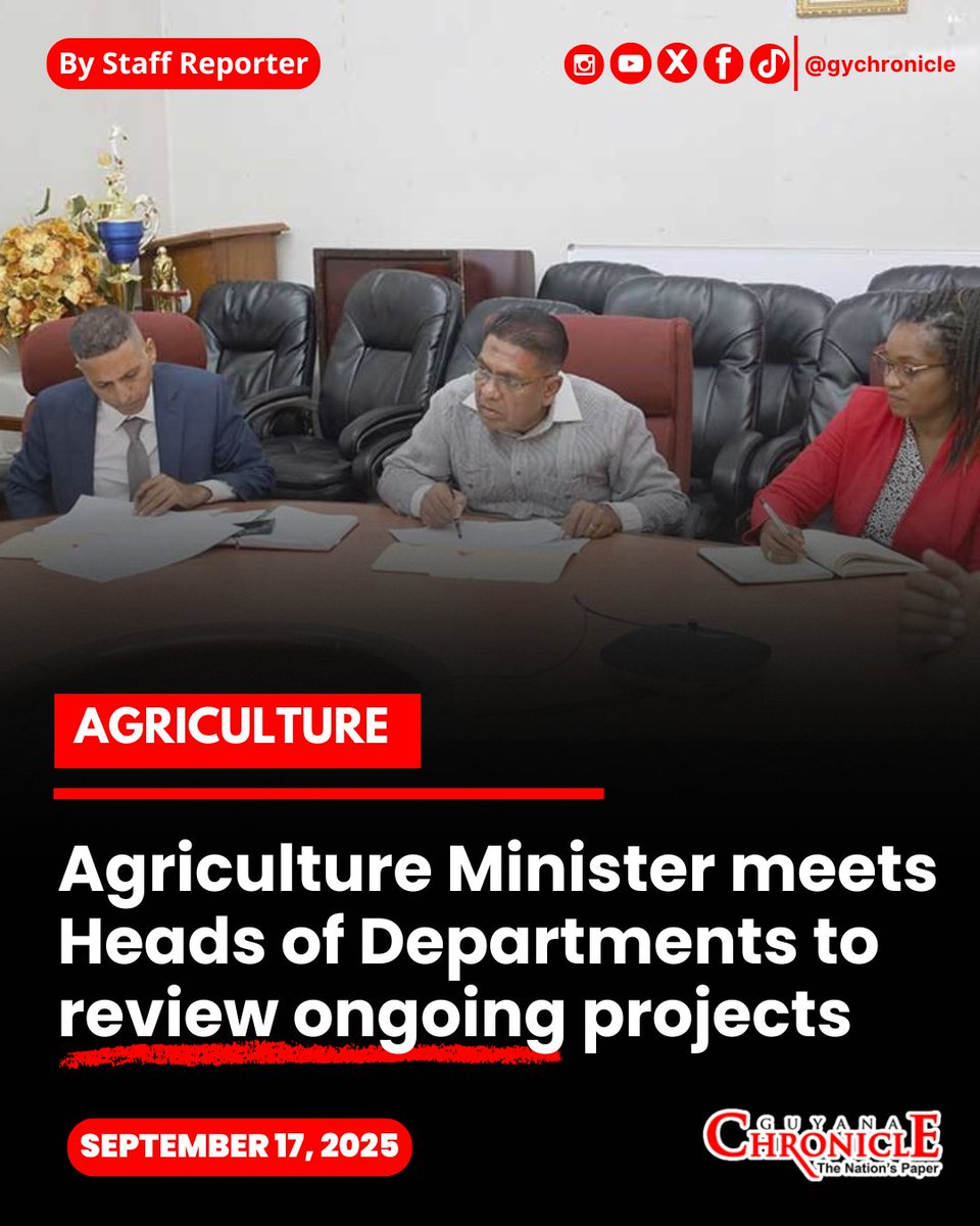Guyana Chronicle (@gychronicle) on Twitter photo AGRICULTURE Minister, Zulfikar Mustapha, along with the newly appointed Minister within the Ministry of Agriculture, Vikash Ramkissoon...
READ FULL STORY HERE ➡️ guyanachronicle.com/2025/09/17/agr…
#Guyana #News #GuyanaChronicle #Trending #GuyanaNews AGRICULTURE Minister, Zulfikar Mustapha, along with the newly appointed Minister within the Ministry of Agriculture, Vikash Ramkissoon...
READ FULL STORY HERE ➡️ guyanachronicle.com/2025/09/17/agr…
#Guyana #News #GuyanaChronicle #Trending #GuyanaNews