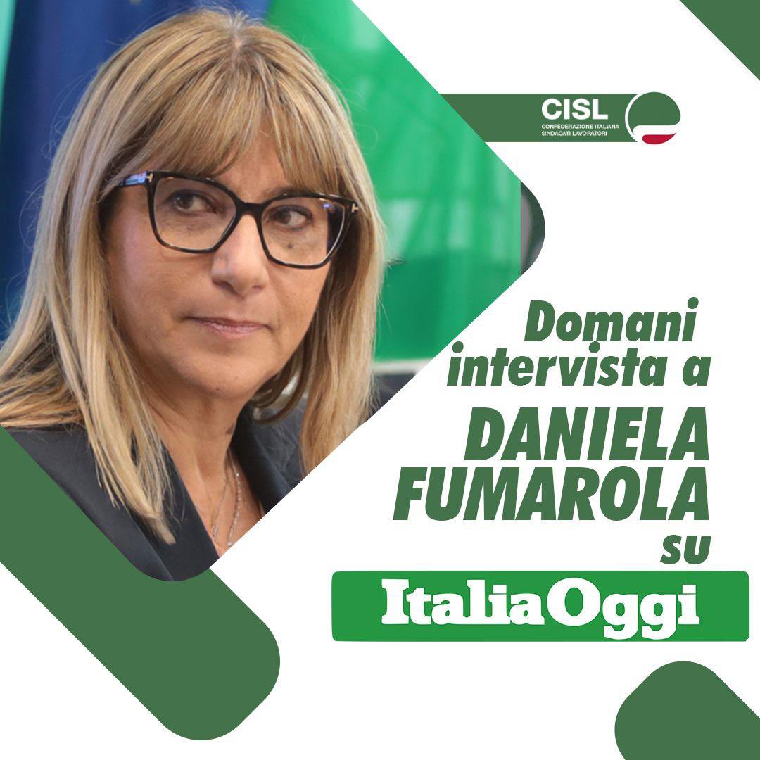 Domani, giovedì 18 settembre, ampia intervista alla leader Cisl #DanielaFumarola su <a href="/ItaliaOggi/">ItaliaOggi</a>