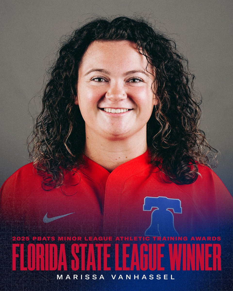 PhilsPlayerDev's tweet image. We are proud to announce that Marissa VanHassel has been named the Florida State League winner of the 2025 @PBATS Minor League Athletic Training Awards for her work with the @Threshers!

This honor makes her eligible for the 2025 PBATS Minor League Athletic Trainer of the Year…