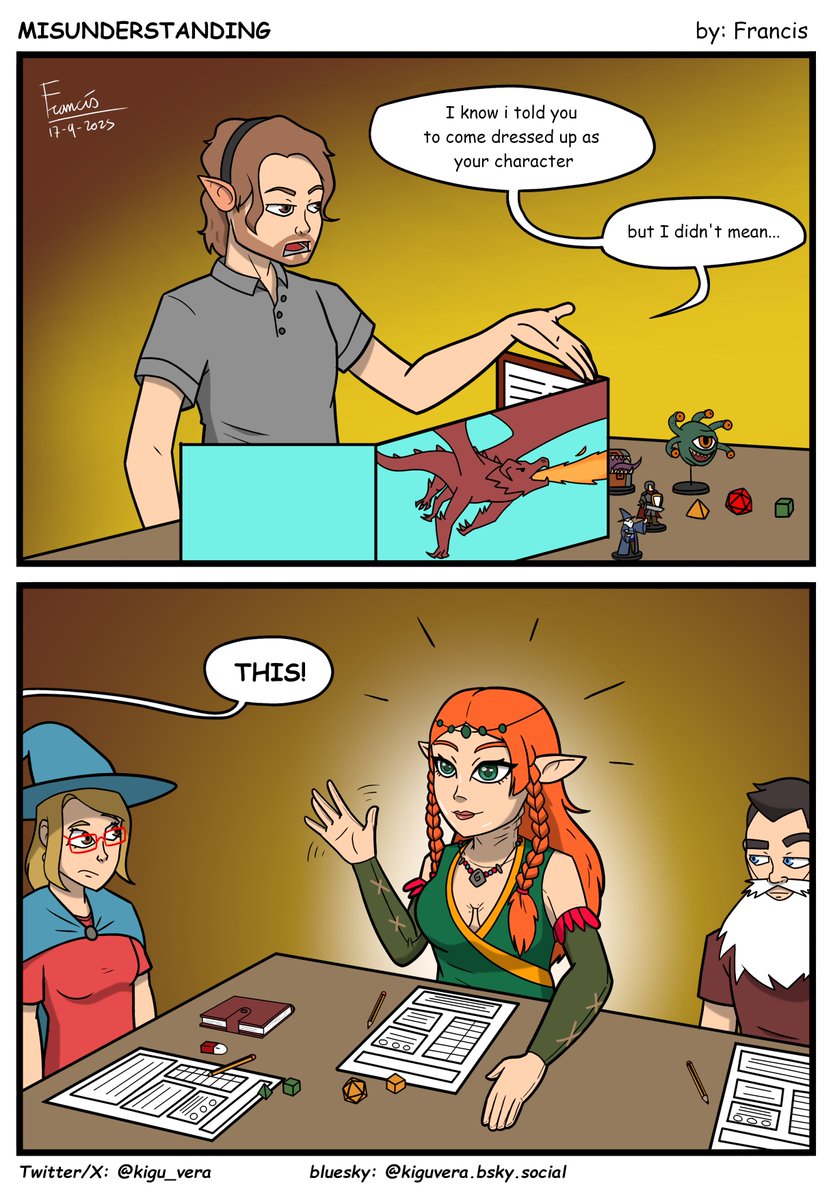 kigu_vera's tweet image. "You should have been more specific then!"

funny comic made by me

#webcomic #funnycomic #digitalart #kigurumi #kigurumicosplay #rpgs #roleplaygames #DnD #dungeonsanddragons