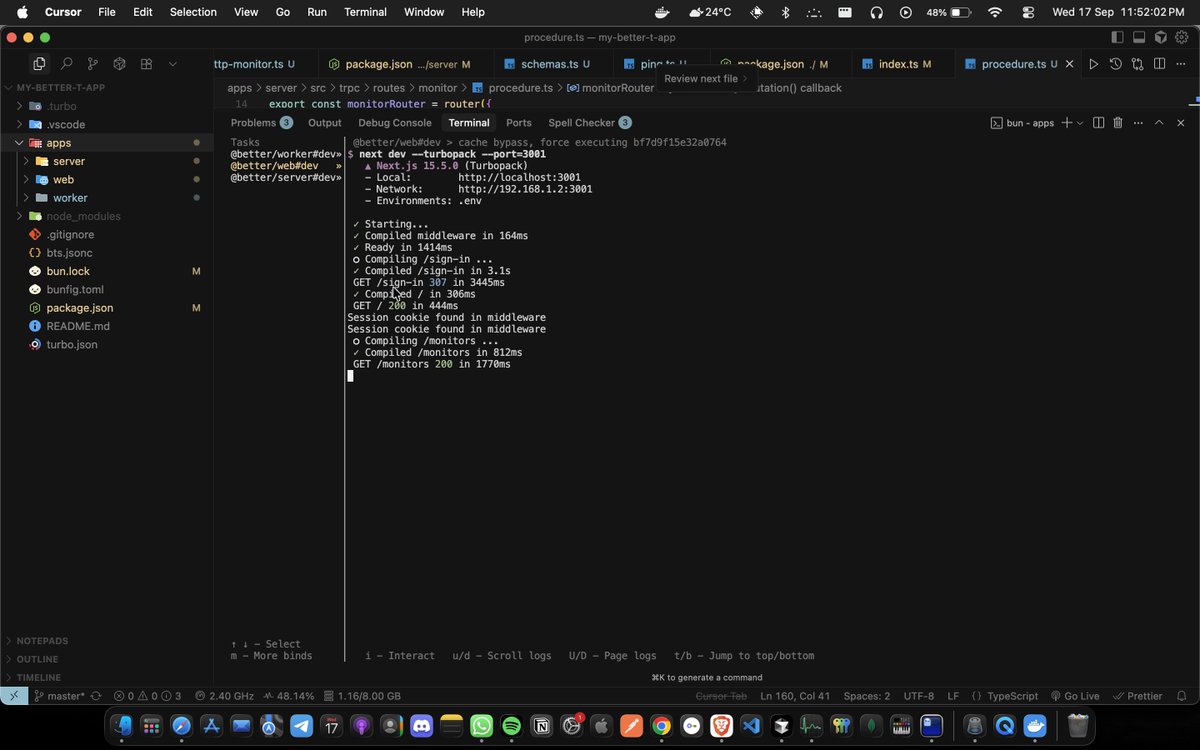 devansh_ts's tweet image. Day 15 of finishing unfinished projects.
Better Uptime: Cleaned up the mess from the last 15 days.
Separated server, web, and worker.