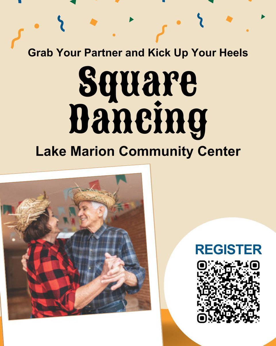 MontVillageMD's tweet image. Grab a partner and do-si-do! 💃🕺
Come to our #SquareDancing class and swing into something new.

📅 Tuesdays, Sept. 23 to Oct. 28 (6 classes)
⏰ 7 to 8 p.m.
📍 Lake Marion Community Center (8821 East Village Avenue)

Sign up: tinyurl.com/squaredance-F2…
#MVFRecreation