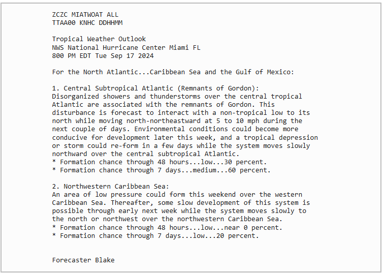 jjrennie's tweet image. It Begins

One year ago today, the @NHC_Atlantic issued this outlook, drafted by @EricBlake12, indicating "an area of low pressure could form this weekend over the Caribbean Sea" 

#Helene 

nhc.noaa.gov/archive/xgtwo/…