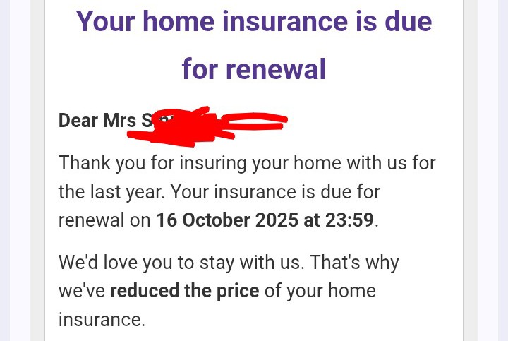 Blimey, that's a first !! Home insurance renewal going DOWN
