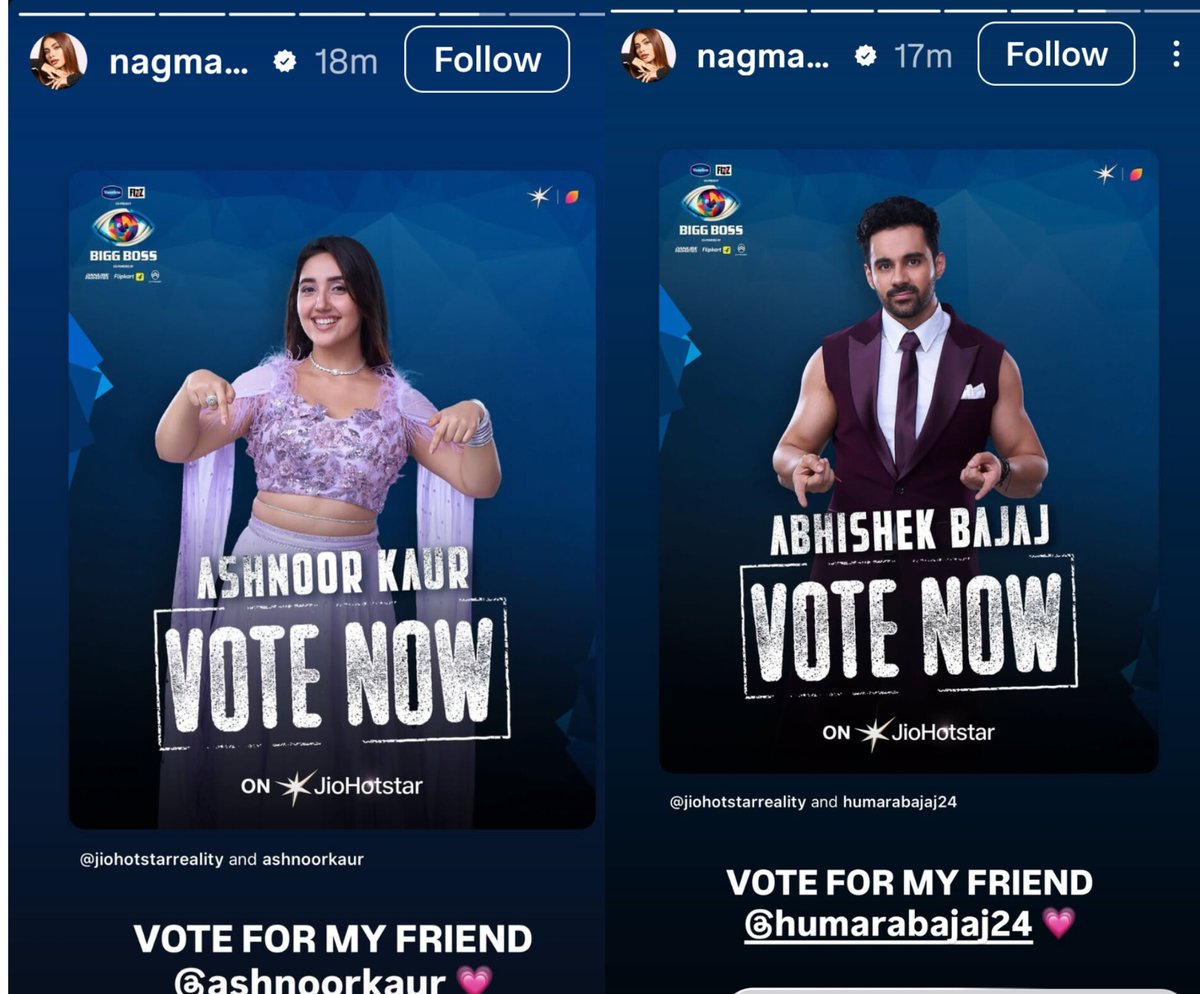 hey_you๐ค (@heyyouu023) on Twitter photo Thank you so much <a href="/nagmamirajkar/">Nagma Mirajkar ๐</a> for vote appeal ๐
#AbhishekBajaj #AshnoorKaur #Abhinoor #BB19 #BiggBoss19 Thank you so much <a href="/nagmamirajkar/">Nagma Mirajkar ๐</a> for vote appeal ๐
#AbhishekBajaj #AshnoorKaur #Abhinoor #BB19 #BiggBoss19