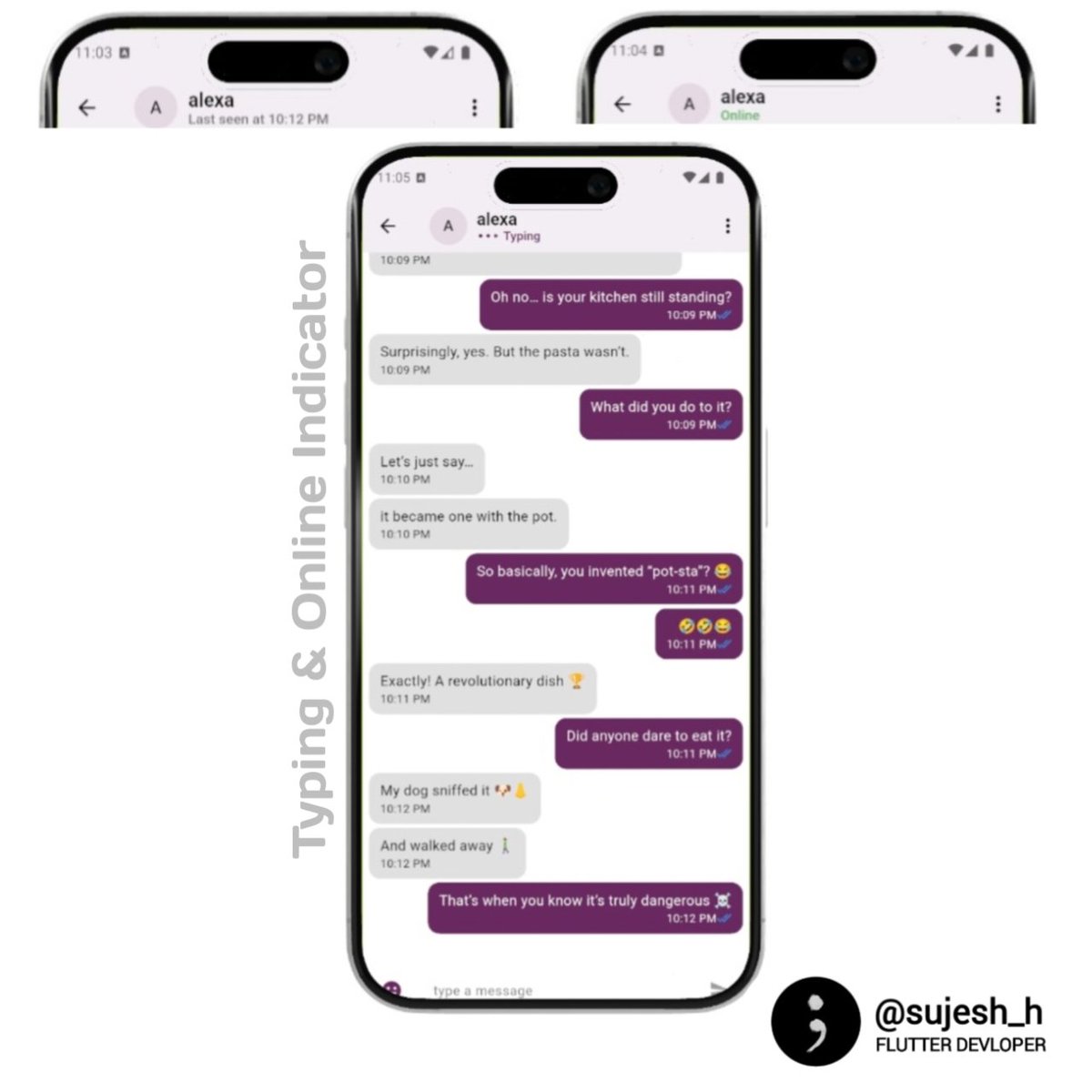 sujesh_h's tweet image. Real-time Flutter chat app ⚡
Messages, read receipts, typing & online status, scroll, emojis, secure auth & block users.
Used BLoC/Cubit + firebase .
#MobileDev #Flutter