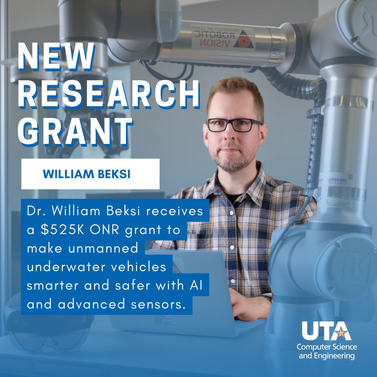 cseuta's tweet image. 🌊⚓ Huge congrats to Dr. William Beksi for winning a $525K ONR HBCU/Minority Institutions grant — one of only three nationwide! His work using event‑based sensors + AI to help UUVs detect &amp;amp; neutralize underwater threats will make missions safer, smarter, more efficient. 👏 #UTA
