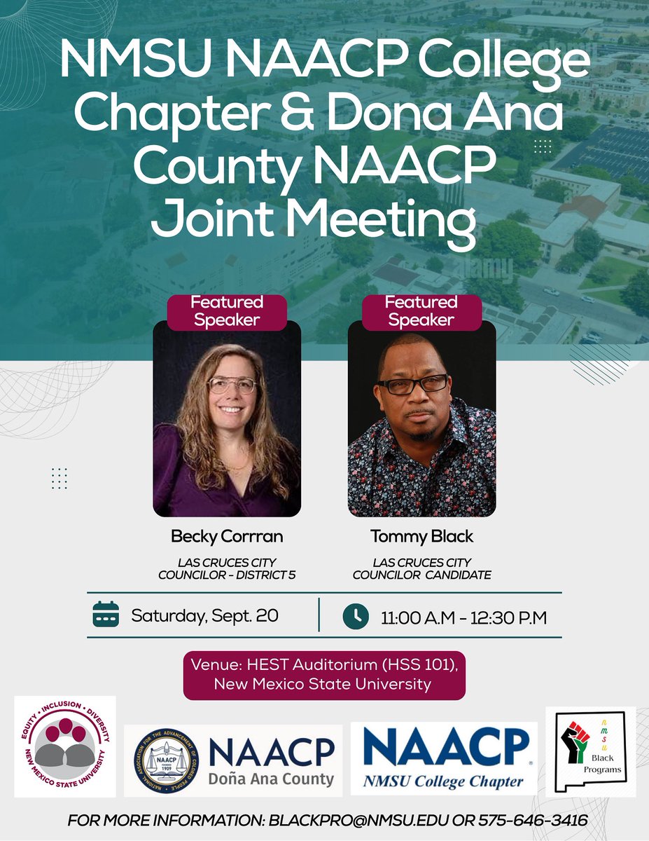 Join us this Saturday for an insightful engagement. See you there!

#NMSUNAACPJointMeeting #BlackPrograms #LetsEngage
#GreatState #NMSU