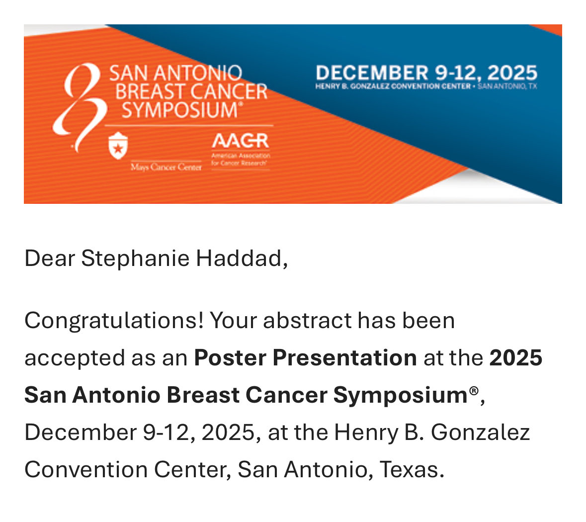 Stephanie A. Haddad, DO (@drsahaddad) on Twitter photo Absolutely honored to have 3/3 poster presentations accepted at #SABCS25 including a senior author poster presentation with my amazing mentee <a href="/Krishnahdoshi/">Krishna Doshi,MD</a> ! <a href="/LSOM_HemOnc/">UT Health SA Hematology/Oncology Fellowship</a> <a href="/mayscancer/">Mays Cancer Center at UT Health San Antonio</a> <a href="/UTHSAResearch/">UT Health San Antonio Research</a> <a href="/HemOncFellows/">Hem-Onc Fellows Network</a> <a href="/hemeoncfellow/">H.O.M.E</a> <a href="/oncodaily/">OncoDaily</a> <a href="/HemOncWomenDocs/">Hematology & Oncology Women Physicians Group—HOWPG</a> Absolutely honored to have 3/3 poster presentations accepted at #SABCS25 including a senior author poster presentation with my amazing mentee <a href="/Krishnahdoshi/">Krishna Doshi,MD</a> ! <a href="/LSOM_HemOnc/">UT Health SA Hematology/Oncology Fellowship</a> <a href="/mayscancer/">Mays Cancer Center at UT Health San Antonio</a> <a href="/UTHSAResearch/">UT Health San Antonio Research</a> <a href="/HemOncFellows/">Hem-Onc Fellows Network</a> <a href="/hemeoncfellow/">H.O.M.E</a> <a href="/oncodaily/">OncoDaily</a> <a href="/HemOncWomenDocs/">Hematology & Oncology Women Physicians Group—HOWPG</a>