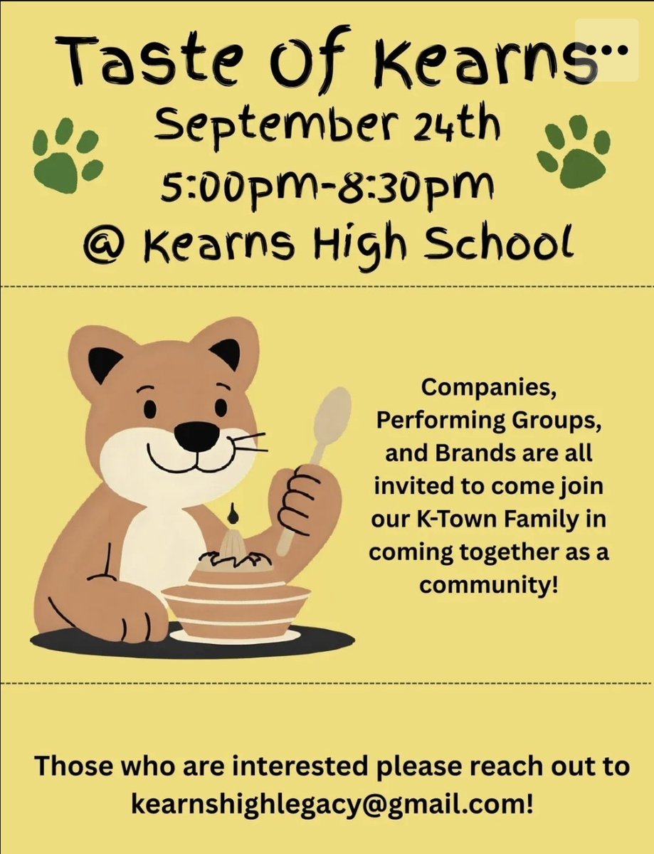 K-Town Students, Parents, Staff, and Friends! Taste of Kearns is BACK! Please join us next week. And please sign up if you are interested in being a part of our Kearns High School and community celebration. #we_are_kearns