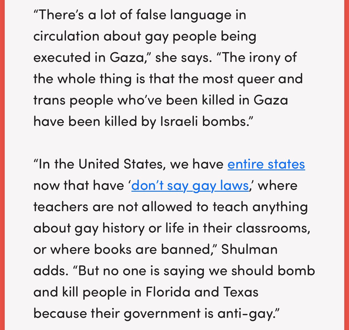 There is no evidence that Hamas “throws gay people of building,” and yet this is repeated again and again to justify Israel’s actual slaughter of gay and trans people in Gaza.

ricochet.media/international/…