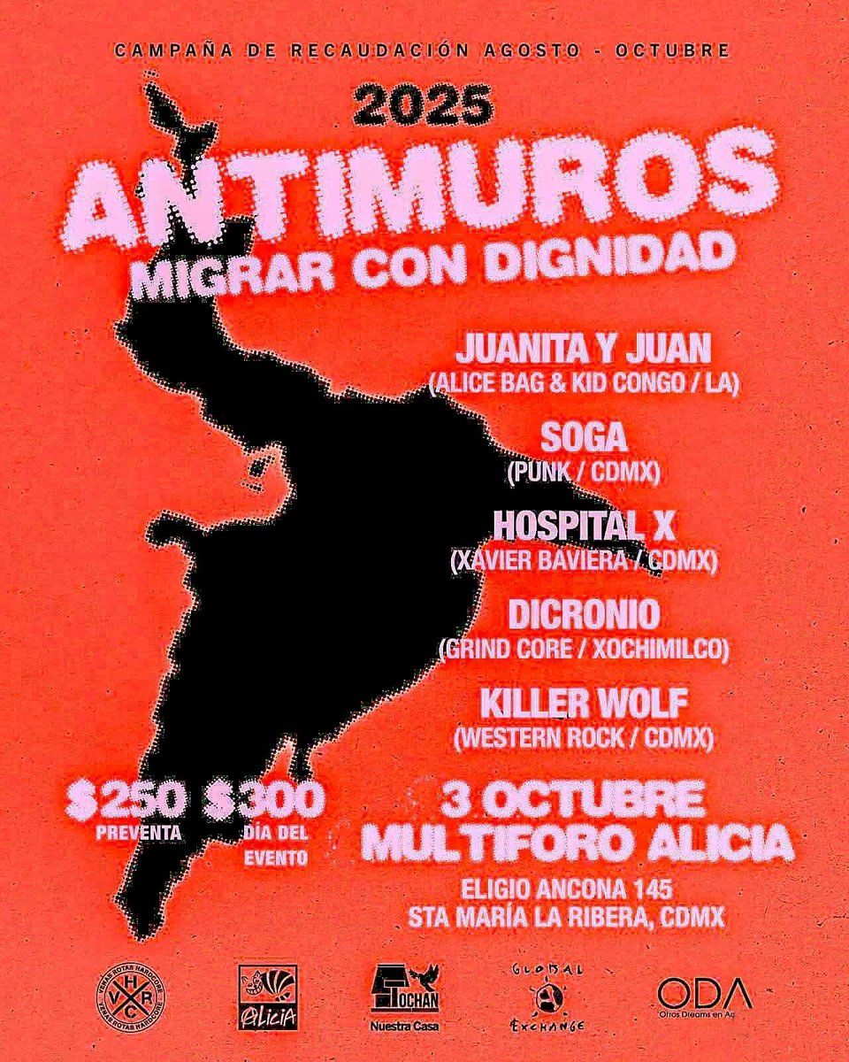 El 3 de octubre vienen Alice Bag y Kid Congo Powers al <a href="/ForoAlicia/">Foro Alicia</a>, con su proyecto Juanita y Juan. 
El propósito es recaudar fondos para Casa Tochán y Otros Dreamers en Acción, que apoyan a migrantes.
Preventa en passline.com/eventos/antimu…