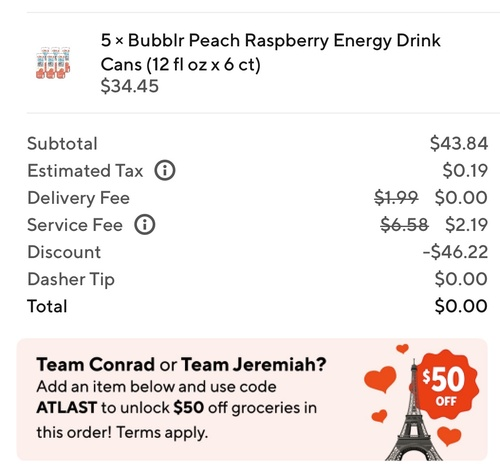 Pricerrors's tweet photo. DoorDash is running a $50 off limited-time promo.

Must apply code: ATLAST 

Promo only applies to DoubleDash grocery orders. 

https://t.co/DQxZyrww4s https://t.co/JaAvWJMtte