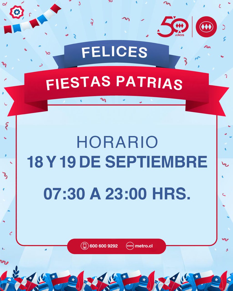 Con cueca y con buen ritmo,
te contamos la canción:
18 y 19 en Metro,
de 7:30 a 23:00 es la operación.

Uyuiiiiii! 🇨🇱