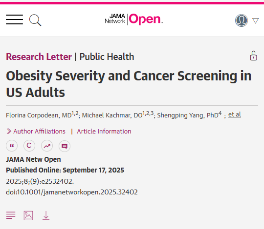 Although #obesity increases #cancer risk, greater obesity severity was associated with reduced rates of screenings like mammography and colonoscopy, while screenings like FOBT increased with higher BMI levels. ja.ma/4gC3o04