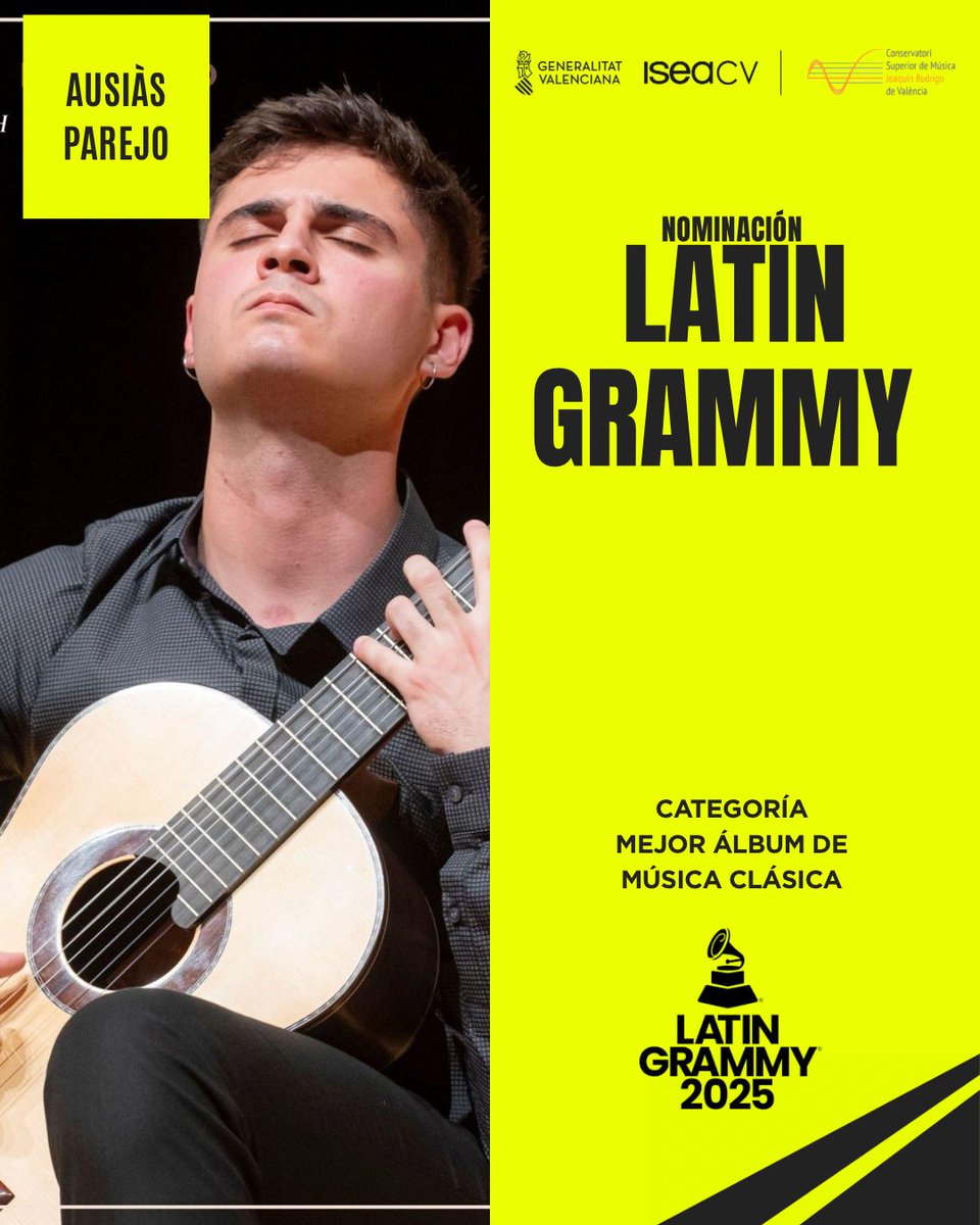 Desde el Conservatorio Superior de Música de València, queremos dar nuestra más sincera ENHORABUENA a nuestro alumno Auxias parejo por su nominación en los Latin Grammy en la categoría de música clásica. Te deseamos toda la suerte del mundo.