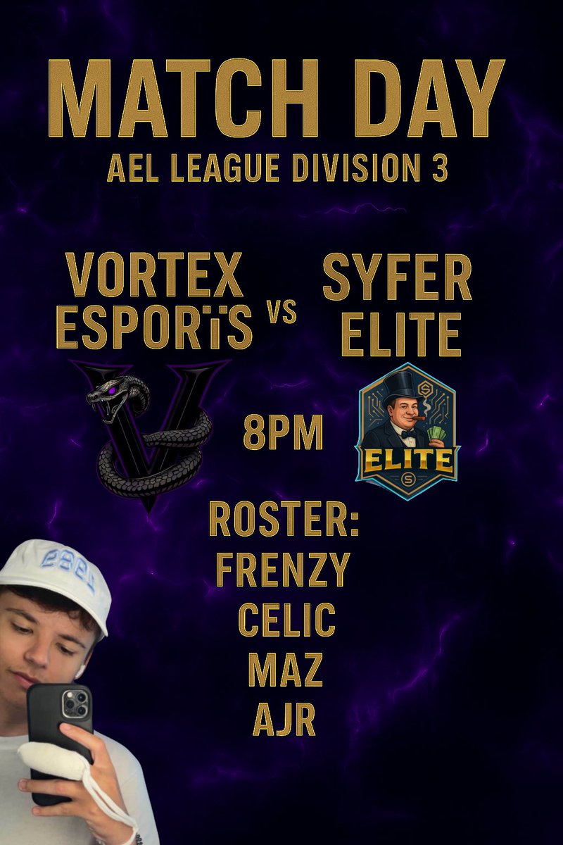 Locked in for the Run🤫

Vortex Esports take on Syfer in the <a href="/AMeLeague/">AEL - Amateur Esports League</a> tonight for Division 3😮‍💨

<a href="/FrenzyAM_/">Frenzy</a> 
<a href="/cel1x_/">Celix</a> 
<a href="/MazSnD/">Maz</a> 
AJR

8pm: twitch.tv/frenzyam

Good Luck Lads🔥