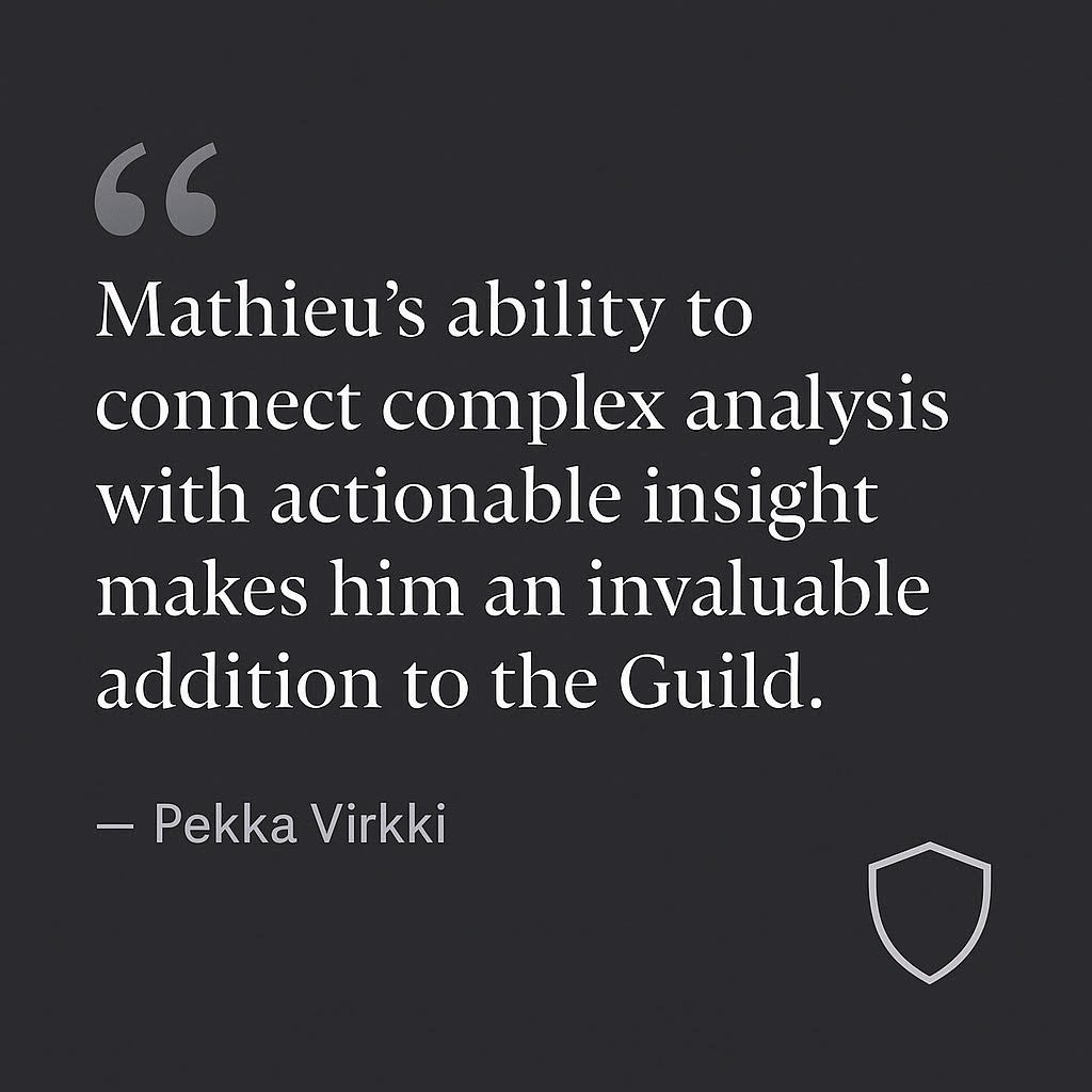 Welcome, Mathieu Boulègue!

We are proud to announce that Mathieu Boulègue (<a href="/MatBoulegue/">Mathieu Boulegue</a>) has joined the Mission Grey Guild as a Founding Member.

Mathieu is a renowned researcher and consultant on international security, with expertise spanning Russia, Ukraine, the post-Soviet