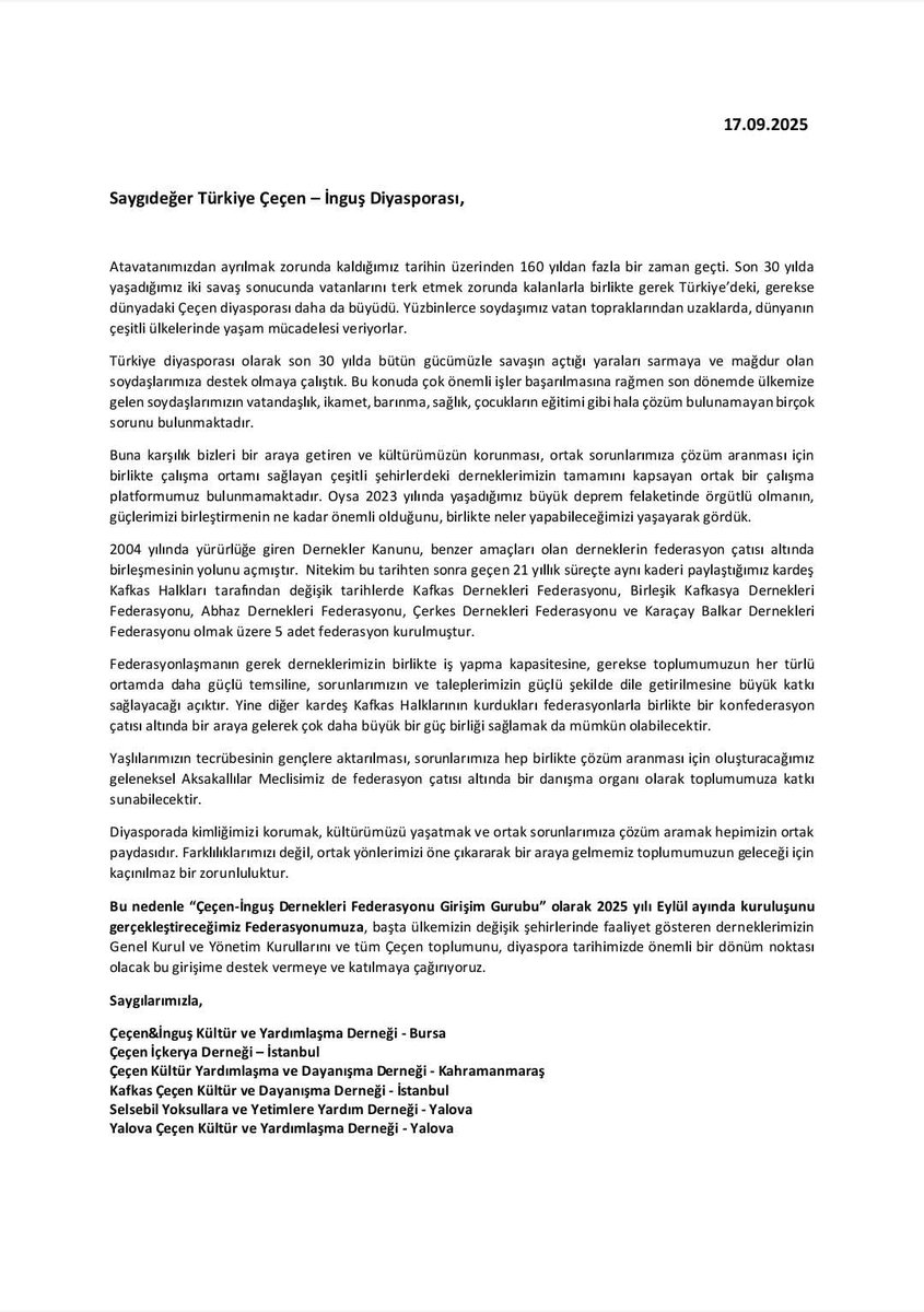 🟢 Çeçen-İnguş Derneklerinden Açık Çağrı!