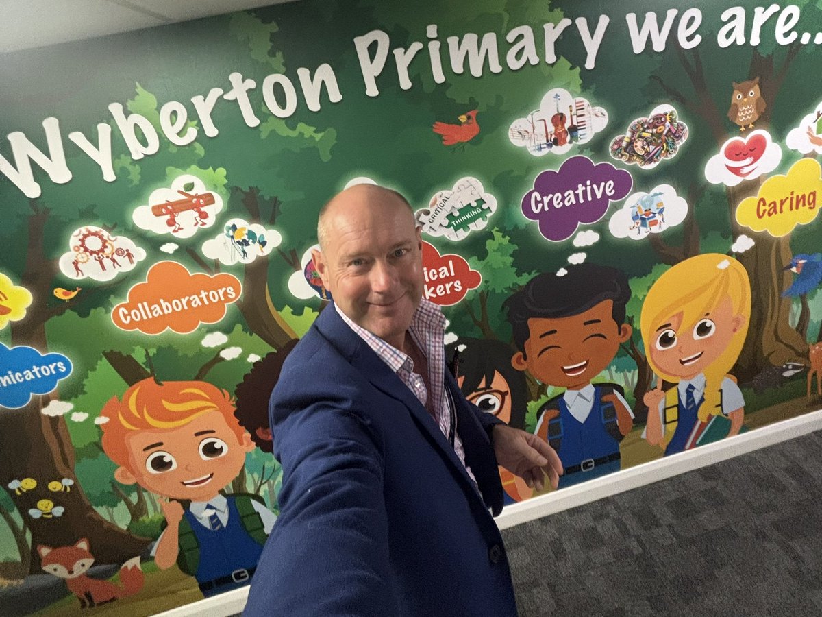 pkainsworth's tweet photo. Couldn’t resist a selfie in front of @WybertonPrimary ‘we are…’ display. 
I’ve spent many positive hours over the last 6 years with the school community. They are really doing great things and it’s always a pleasure to see the next steps being taken. Thank you @SarahLouP_HT https://t.co/OOZvx7XC3C