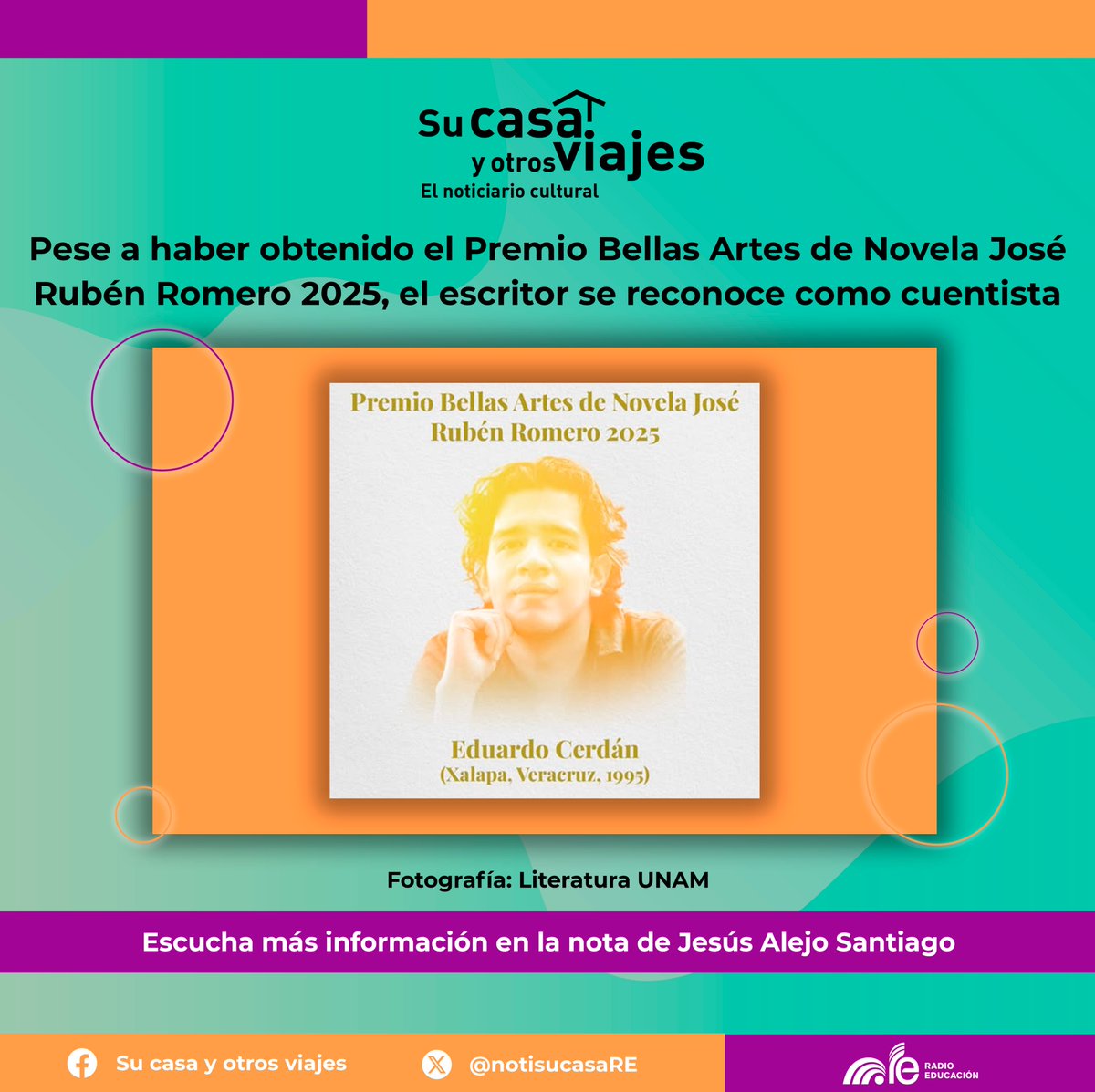 ✍🏻 El cuentista <a href="/Eduardo_Cerdan/">Eduardo Cerdán</a> obtuvo el Premio Bellas Artes de Novela José Rubén Romero 2025 por su novela: 𝑬𝒍 𝒑á𝒏𝒊𝒄𝒐 𝒇𝒖𝒆 𝒖𝒏 𝒄𝒂𝒄𝒉𝒐𝒓𝒓𝒐 𝒅𝒐𝒓𝒎𝒊𝒅𝒐. 📖 🥇

Escucha la nota de <a href="/jalejosan/">Jesús Alejo</a> para #SuCasaYOtrosViajes ⬇️

e-radio.edu.mx/Su-casa-y-otro…