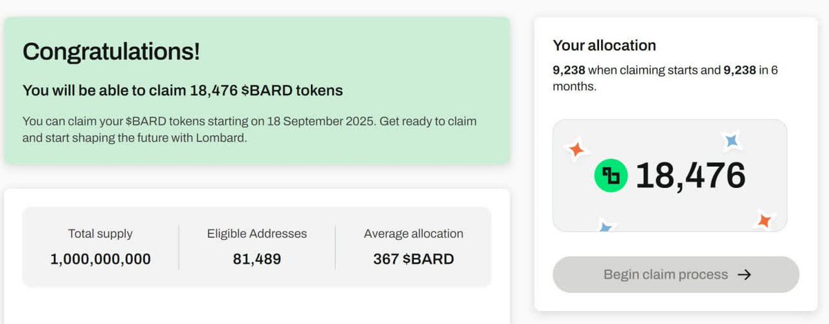🔍 Lombard Finance introduces $BARD:

Native token for governance and utility.
Powers Bitcoin on-chain capital markets.
Supports LBTC staking and liquidity.
Claim your $BARD today:
🔗 claim.lombardfinance.today

#BARD #LombardFinance #BitcoinDeFi #CryptoInnovation $USDT $USD