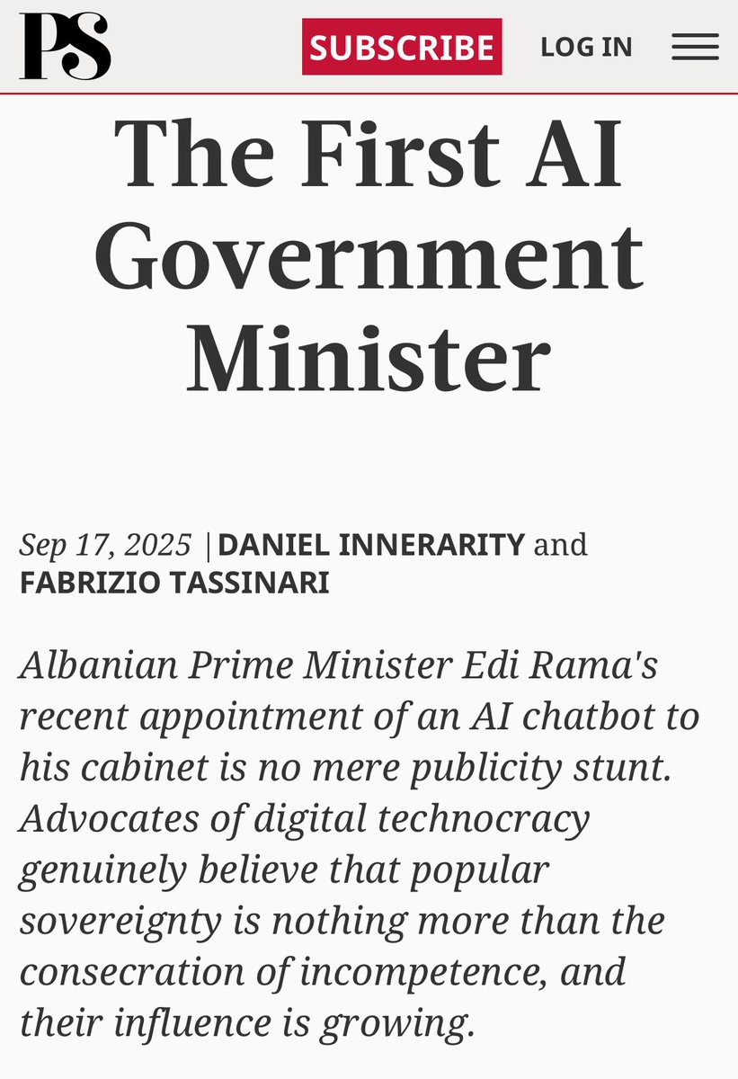 Always a special feeling to co-author with a philosopher.  Over at <a href="/ProSyn/">Project Syndicate</a> I partner with the great <a href="/daniInnerarity/">Daniel Innerarity @daniel-innerarity.blsky.social</a> on  digital technocracy and future-less autocracies.

project-syndicate.org/commentary/alb…