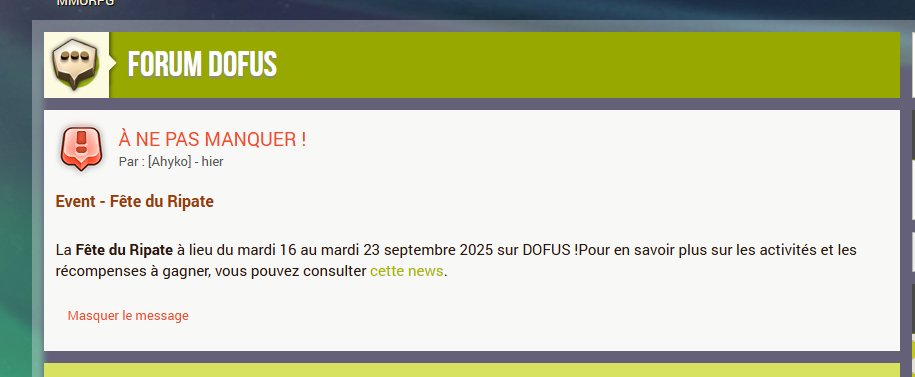 La news est cachée et il y a pas trop d'information vu que ça redirige vers post de 2020..

Une chasse au trésor est disponible dans la Malle au trésor 1 fois/jour jusqu'au 23 septembre et permet de récupérer une vieille cosmétique et offre la quête "Chasse au trésor des pirates"
