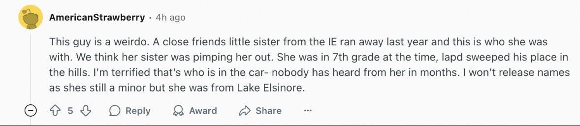 formanzanita's tweet image. original reddit post from before the girls name was released