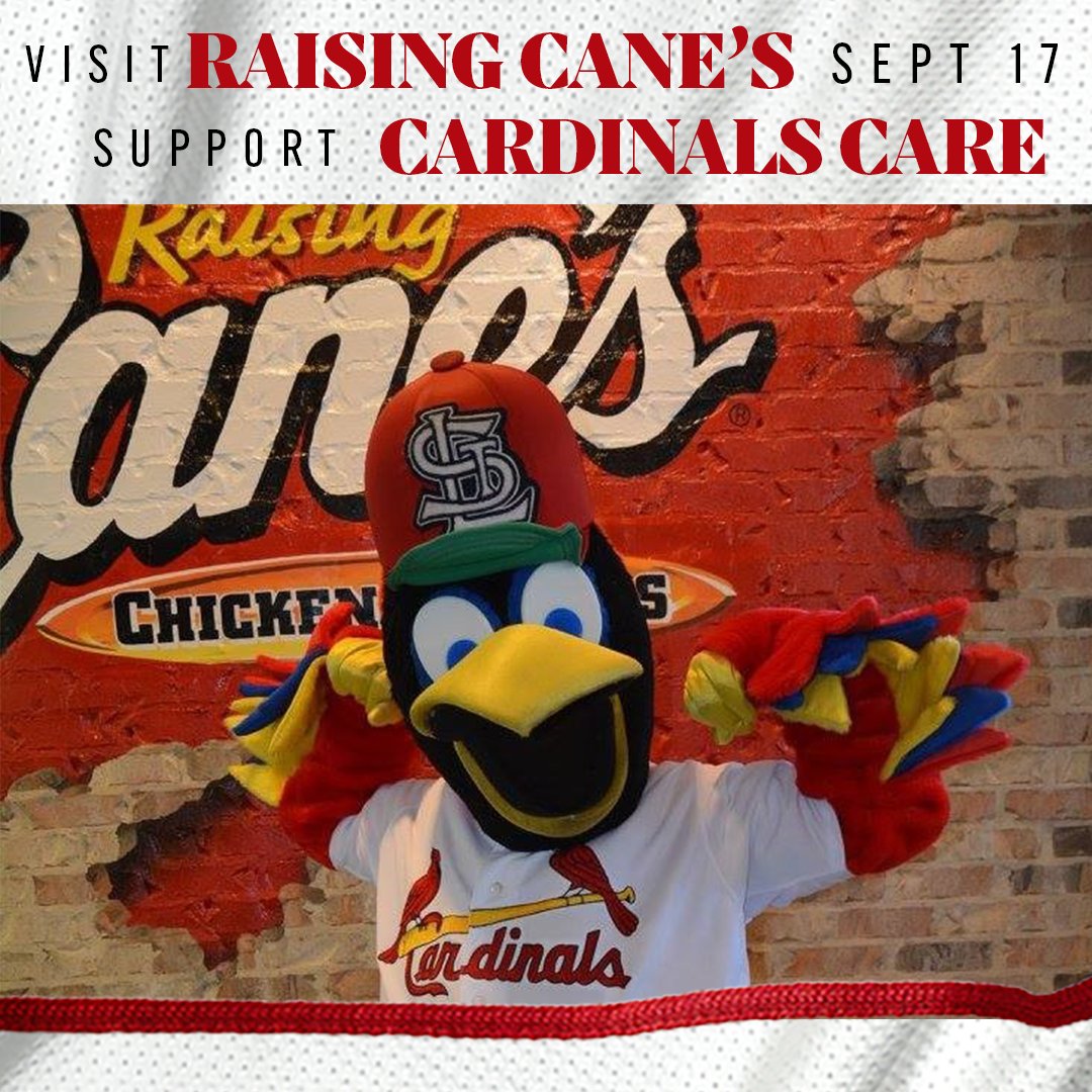 It's our last Raising Cane's Day of the season!  Visit any St. Louis area location today, mention Cardinals Care, and a portion of proceeds will be donated back to support our mission of caring for kids! Learn more at cardinals.com/raisingcanes.
