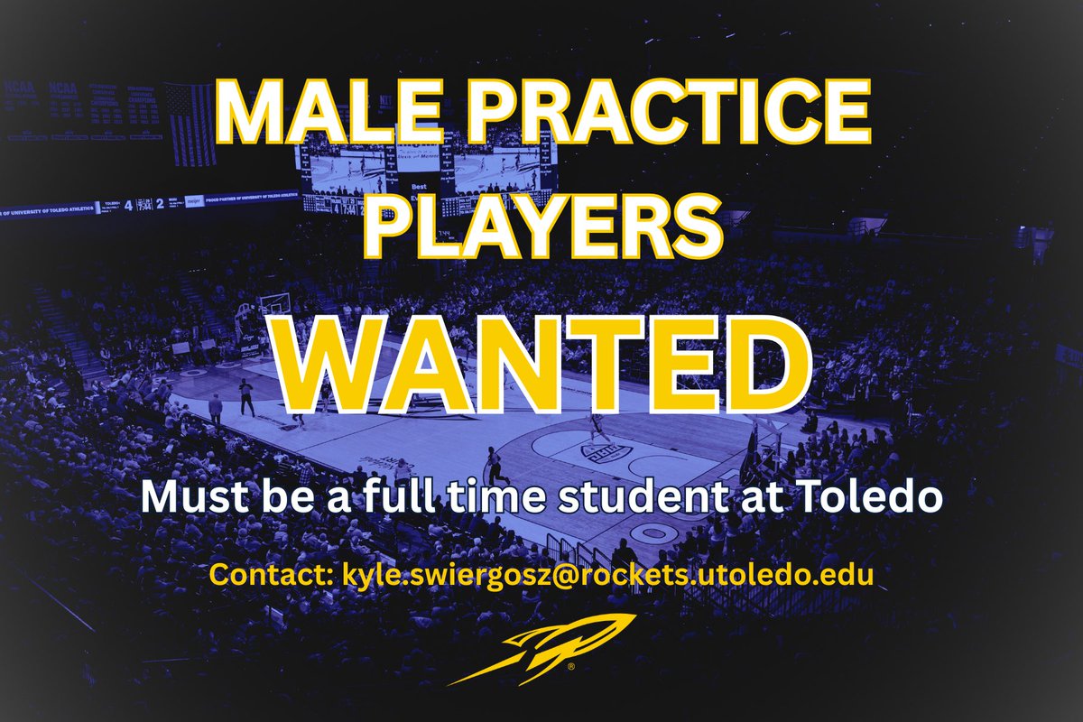 Rocket students, we’re looking for male practice players to help out our squad this season! 

Please contact Kyle Swiergosz for more information.

#TeamToledo