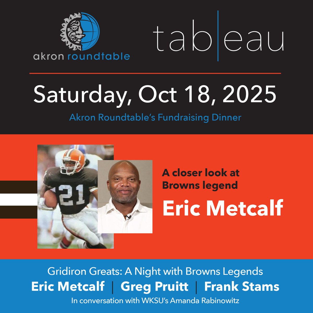 Get your ticket for an unforgettable evening as we celebrate Cleveland football history. It's an exclusive opportunity to hear behind-the-scenes stories and connect with heroes of the game. Eric Metcalf is one of our special guests - what's your favorite Metcalf game day memory?