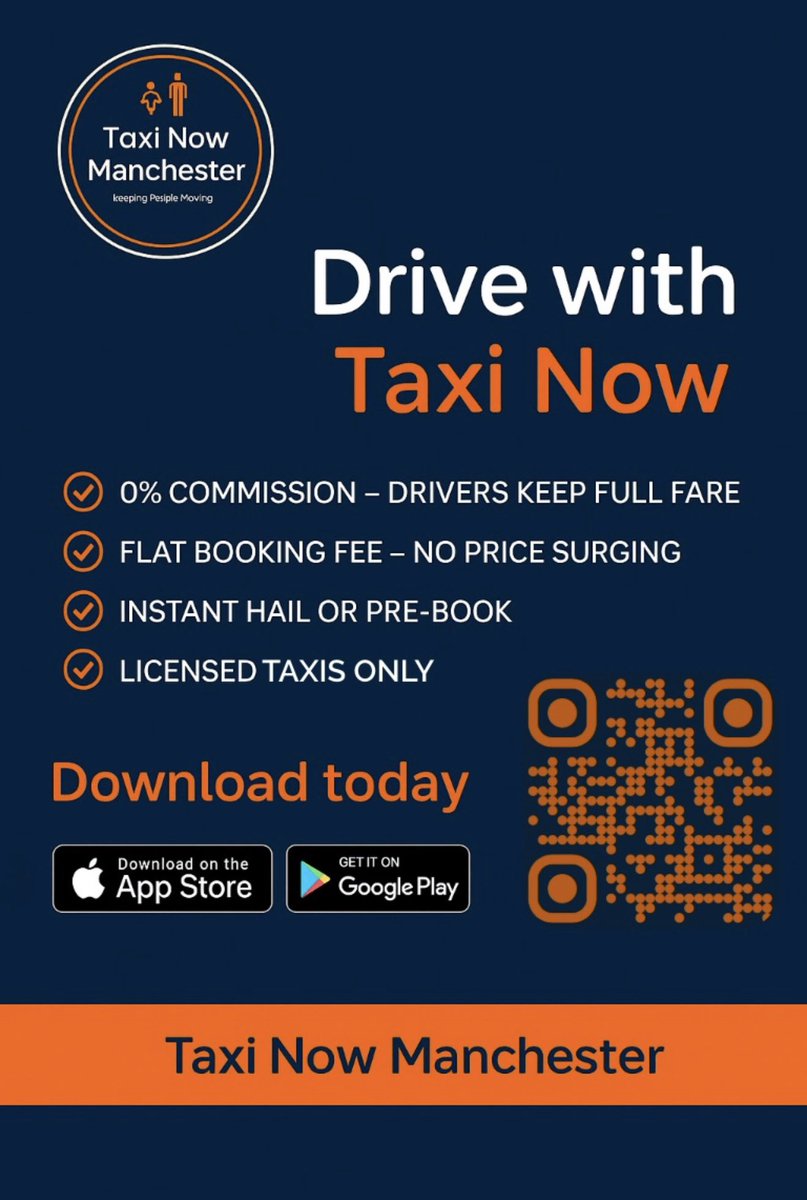TaxiNowApp's tweet image. 🚖 We’re finally here – Taxi Now Manchester 🚖

✅ 0% commission – drivers keep 100%

✅ Flat booking fee

✅ No surcharges or “busy time” hikes

✅ Licensed Manchester black cabs ONLY

📲 Download today &amp;amp; ride fair.
#TaxiNowManchester #RideFair #SupportLocalDrivers