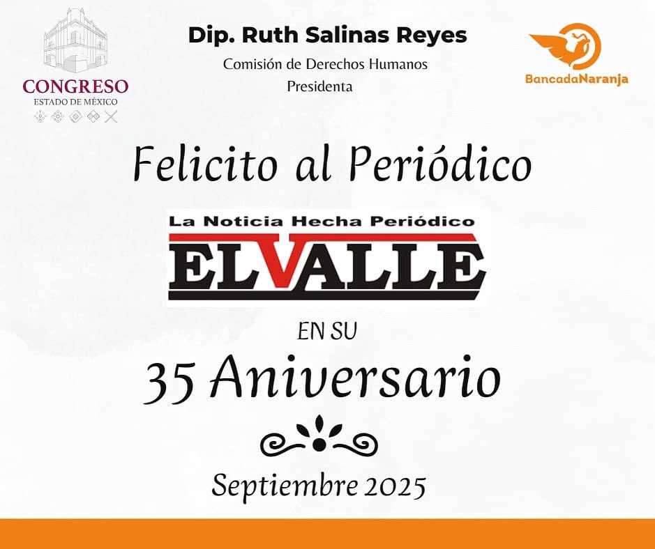 Reconozco la gran labor informativa que realiza diariamente el periódico #ElValle Me sumo a las felicitaciones que ha recibido este importante diario por su 35 Aniversario. Merecido el reconocimiento al gran trabajo de su Director General <a href="/PepeNader/">Pepe Nader</a> y de su gran equipo🫶