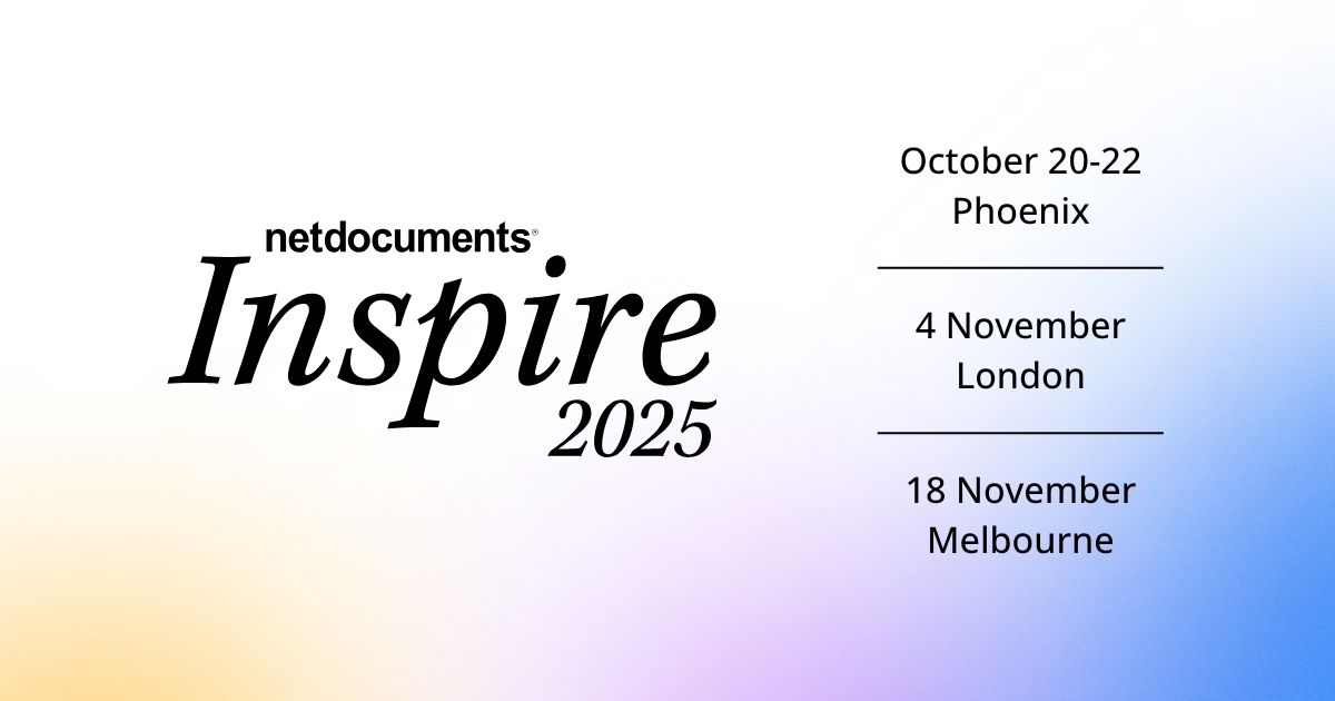 netdocuments's tweet image. Have you registered for one of our upcoming #NDIInspire25 Conferences in Phoenix, London, &amp;amp; Melbourne? Join us! Areas of focus will include:
🌟#AI &amp;amp; #Automation
🌟#Security &amp;amp; #Governance
🌟NetDocuments Core Platform
🌟Microsoft #Integrations
🌟Plus much more!
  
👉 Save your…
