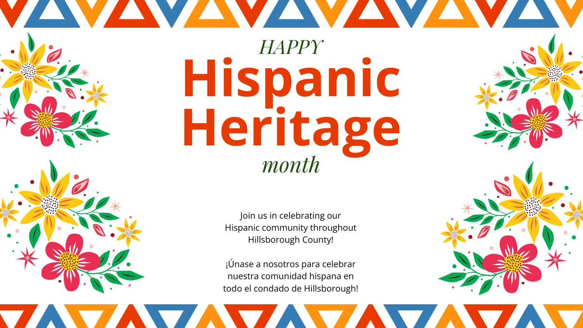 ¡Feliz Mes de la Herencia Hispana! We celebrate the rich cultural heritage &amp; countless contributions of our Hispanic community. Their impact strengthens our nation &amp; enriches Hillsborough County. Join us in honoring their achievements &amp; embracing everyone who shapes our future.